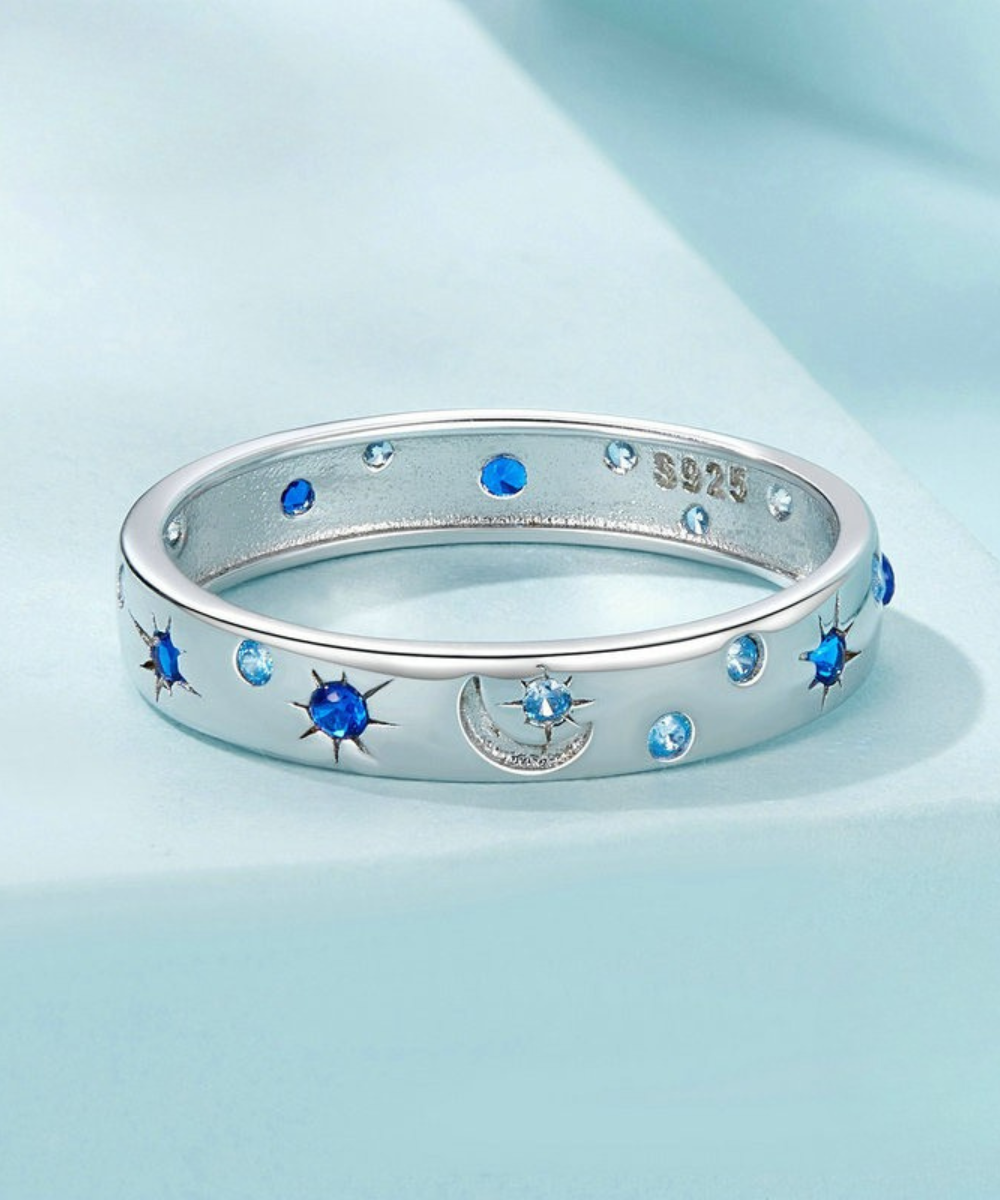 Anel Estrela Azul Prata 925