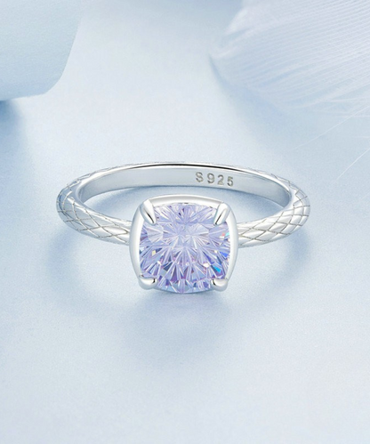 Anel Solitário Crystal Lilás Prata 925