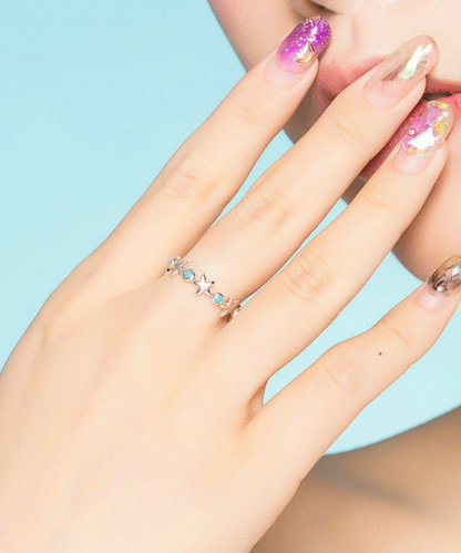 Anel Estrelas Azul Prata 925