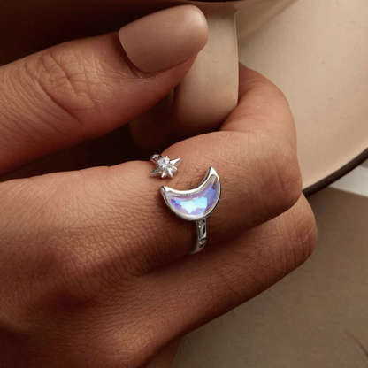 Anel Lua e Estrela Ajustável em prata 925
