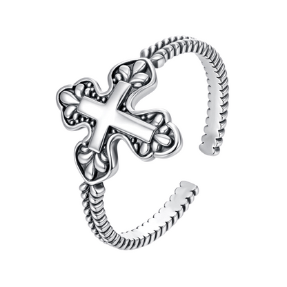 Anel Cruzado de Oração Ajustável em prata 925