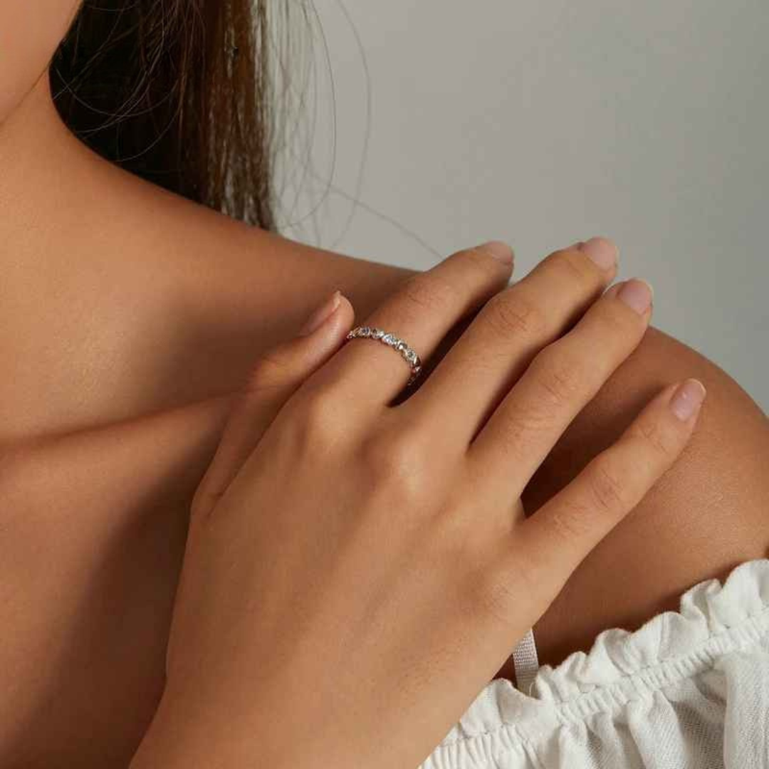 Anel Corações com Cristais Coloridos Prata 925