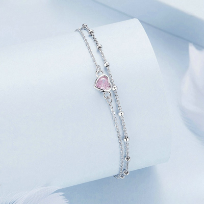 Pulseira Coração Rosé Prata 925