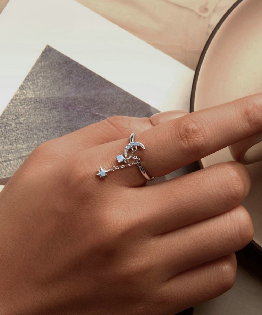 Anel Lua e Estrela com Corrente em Prata 925