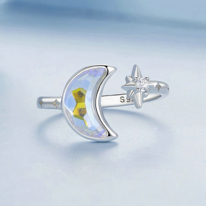 Anel Lua e Estrela Ajustável em prata 925