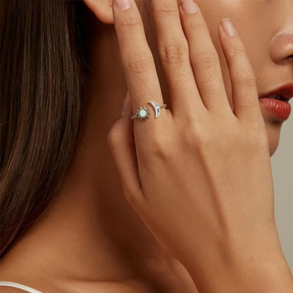 Anel Sol e Lua com Pedra Opala Prata 925