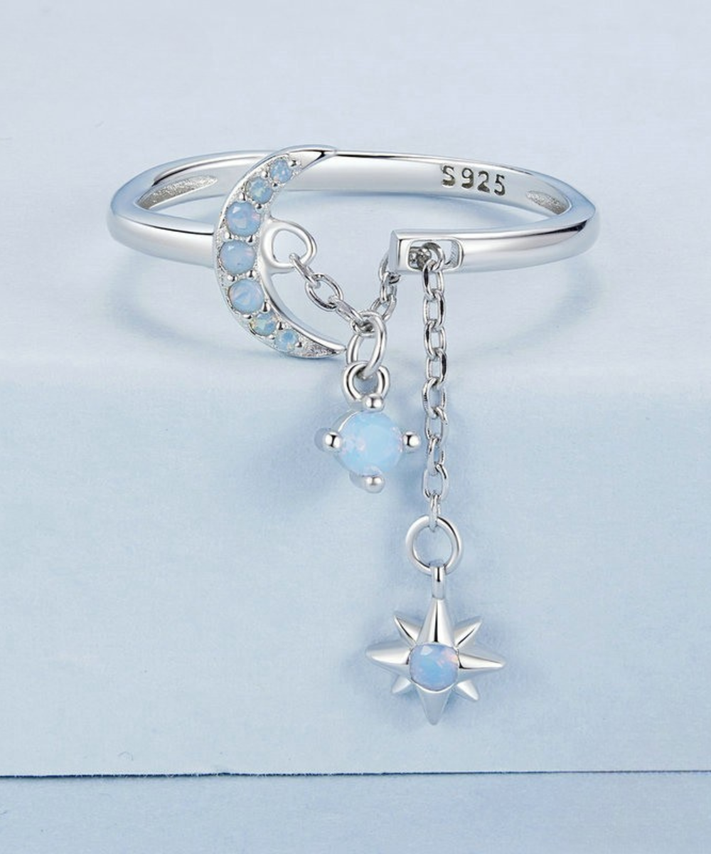 Anel Lua e Estrela com Corrente em Prata 925