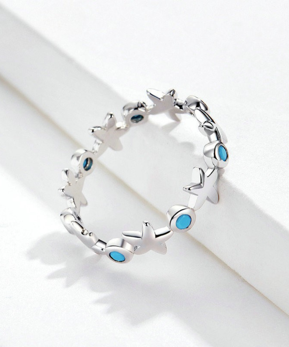 Anel Estrelas Azul Prata 925