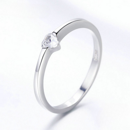 Anel Solitário Coração Prata 925