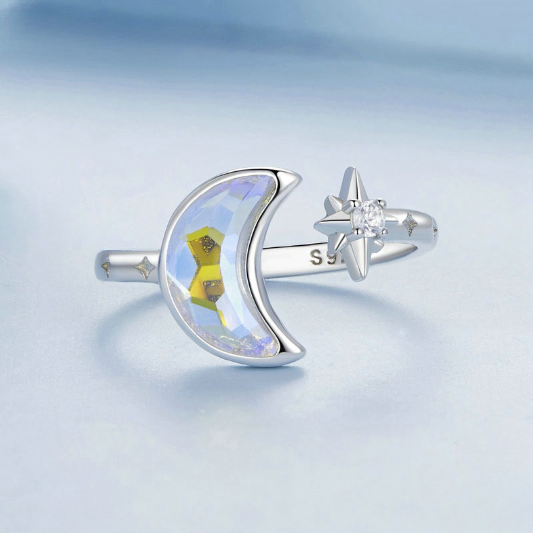 Anel Lua e Estrela Ajustável em prata 925