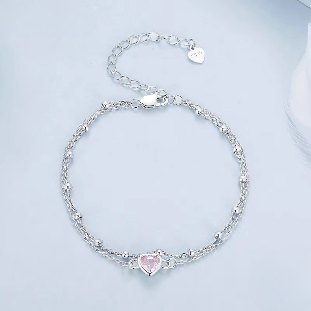 Pulseira Coração Rosé Prata 925