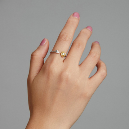 Anel Girassol com Cristal Prata 925