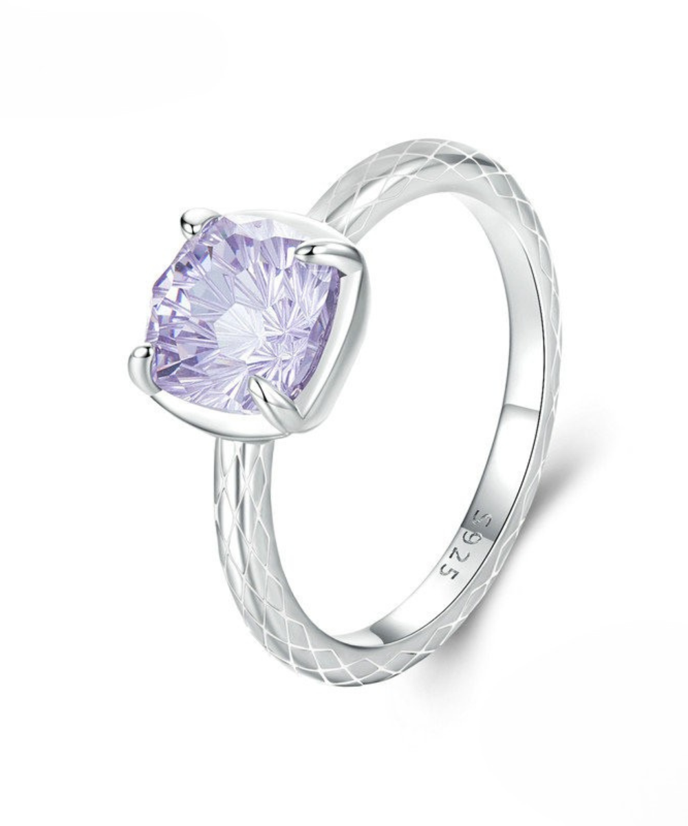 Anel Solitário Crystal Lilás Prata 925