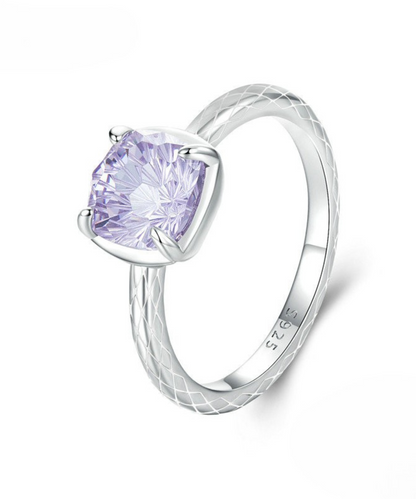 Anel Solitário Crystal Lilás Prata 925