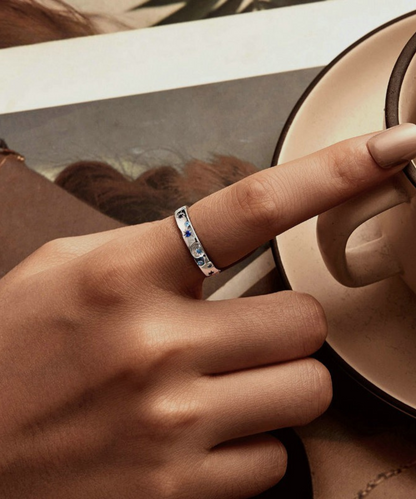 Anel Estrela Azul Prata 925