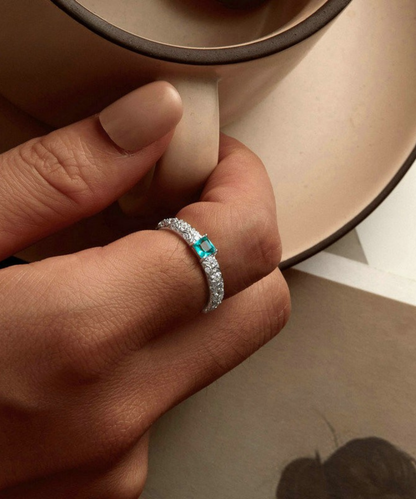 Anel Verde Esmeralda Prata 925