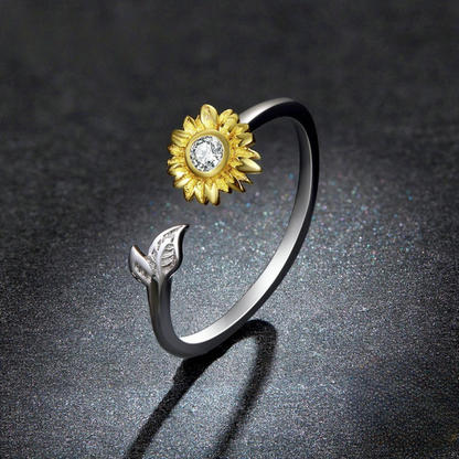 Anel Girassol com Cristal Prata 925