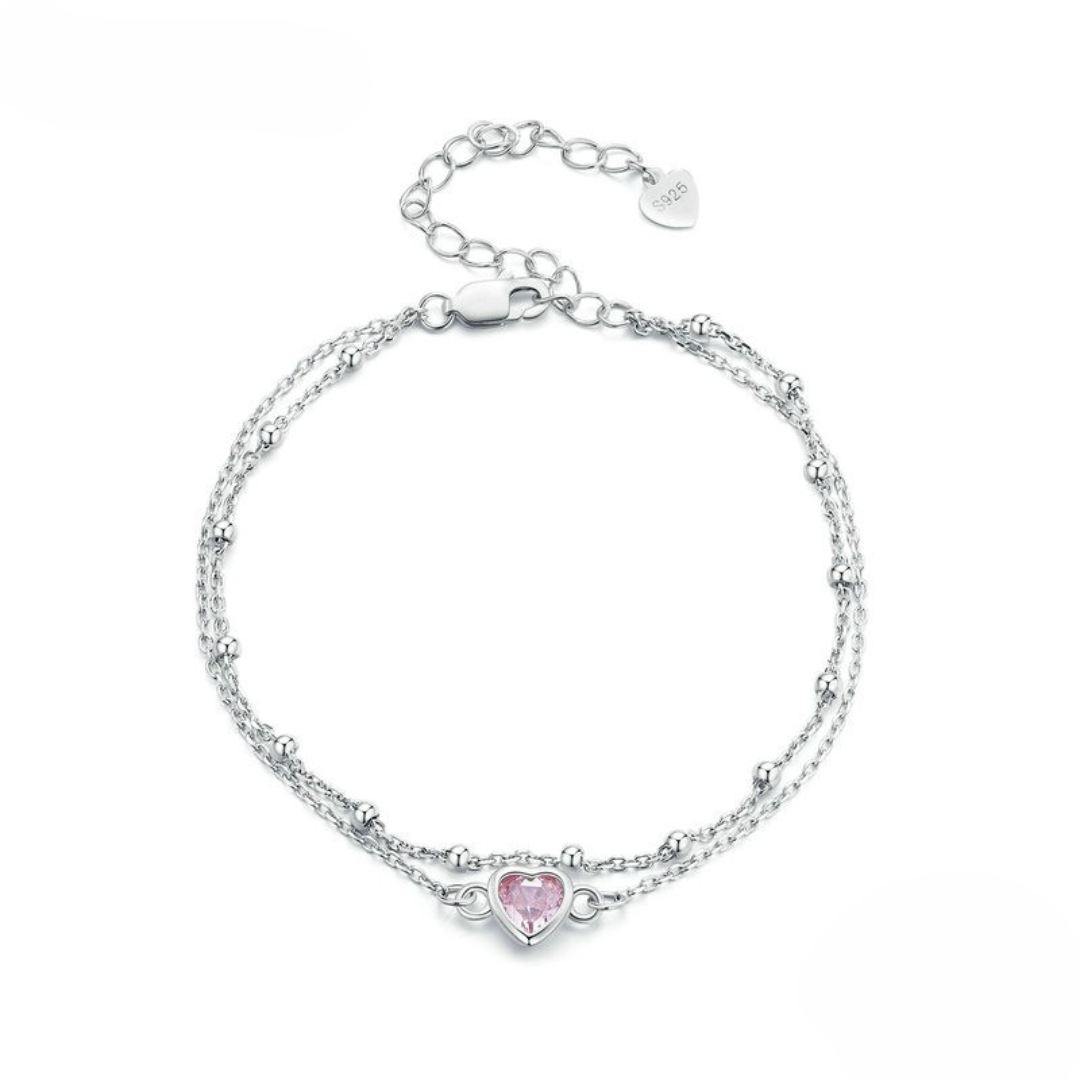 Pulseira Coração Rosé Prata 925