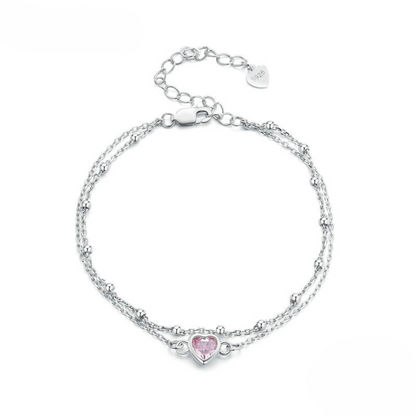 Pulseira Coração Rosé Prata 925