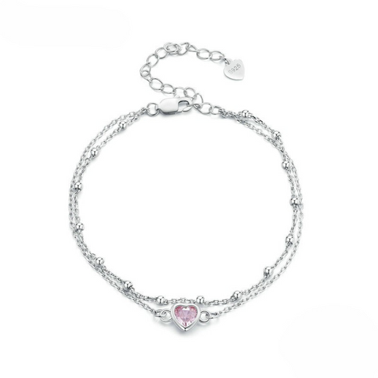Pulseira Coração Rosé Prata 925