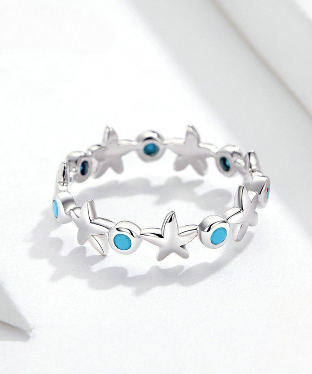 Anel Estrelas Azul Prata 925