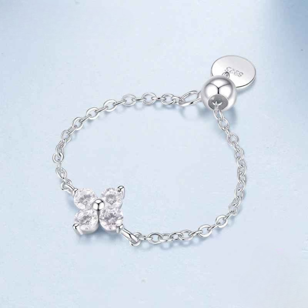 Anel Corrente Trevo de Quatro Folhas Prata 925