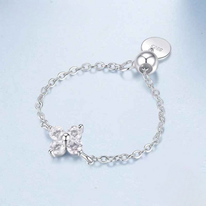 Anel Corrente Trevo de Quatro Folhas Prata 925