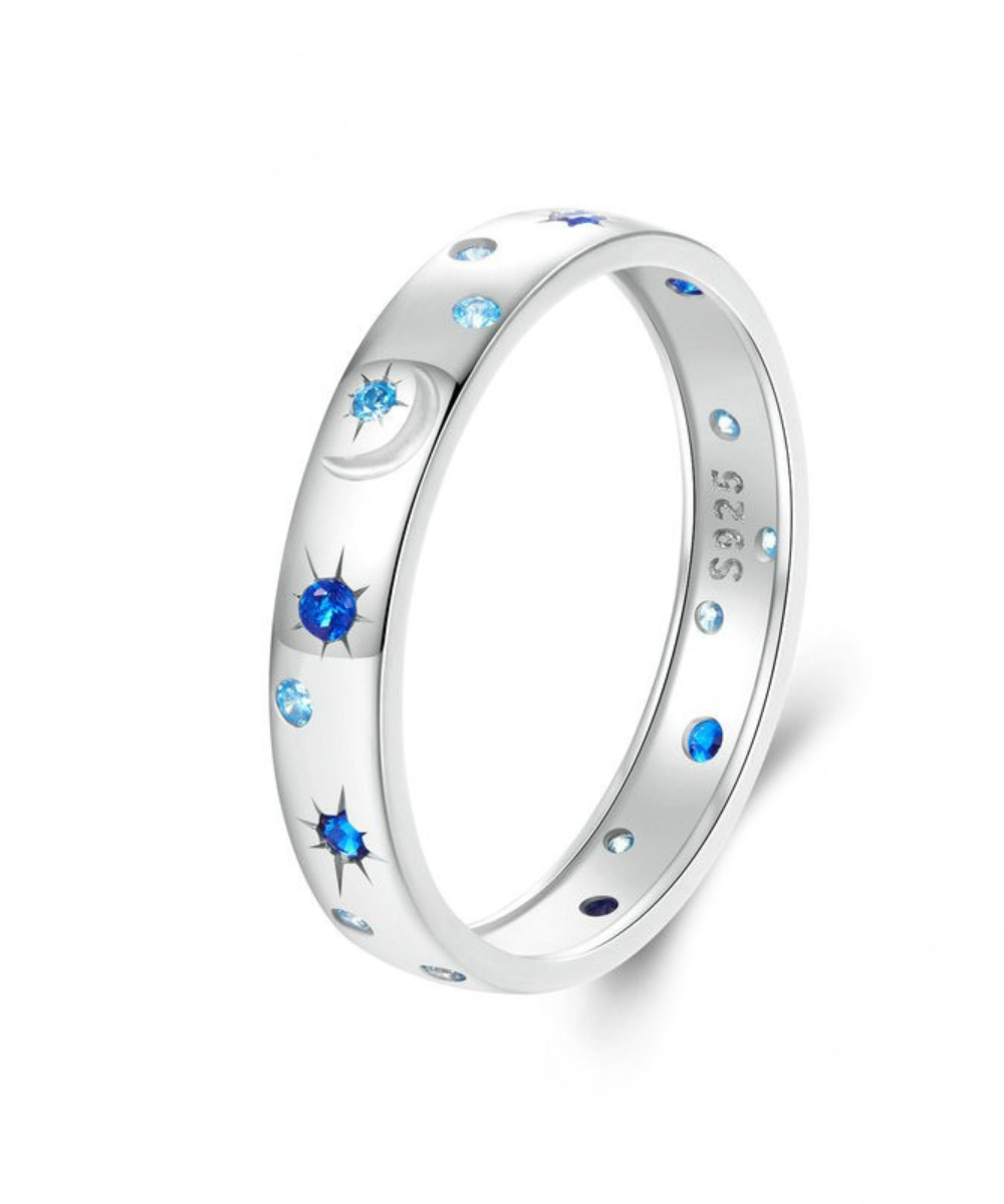 Anel Estrela Azul Prata 925