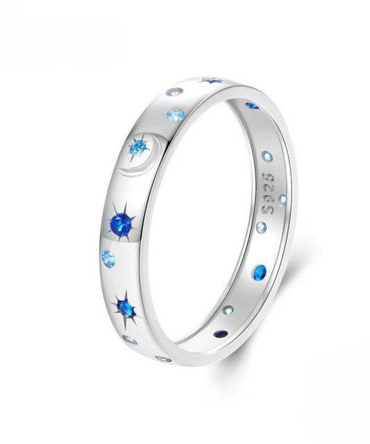 Anel Estrela Azul Prata 925