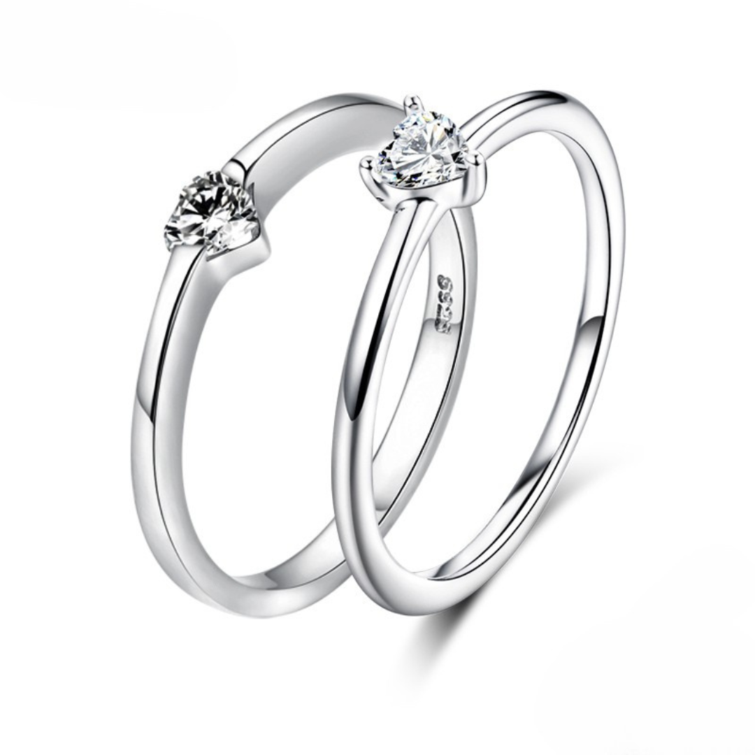 Anel Solitário Coração Prata 925