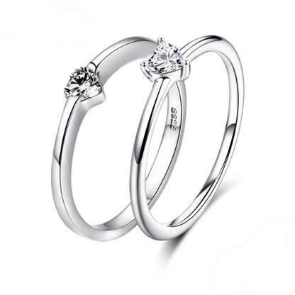 Anel Solitário Coração Prata 925