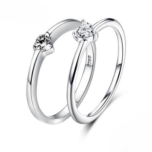 Anel Solitário Coração Prata 925