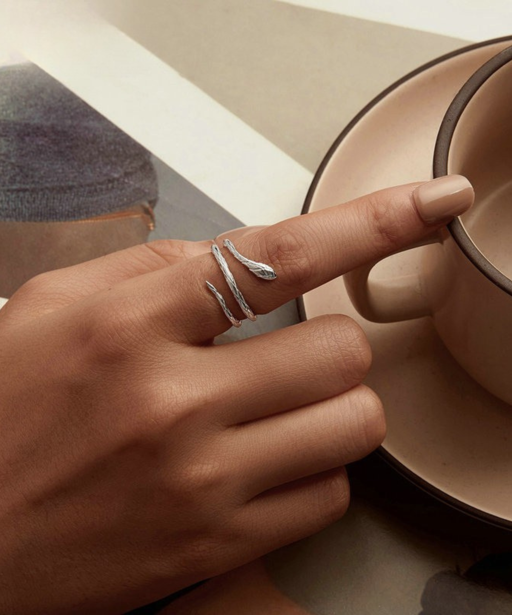 Anel Serpente Celeste Prata 925