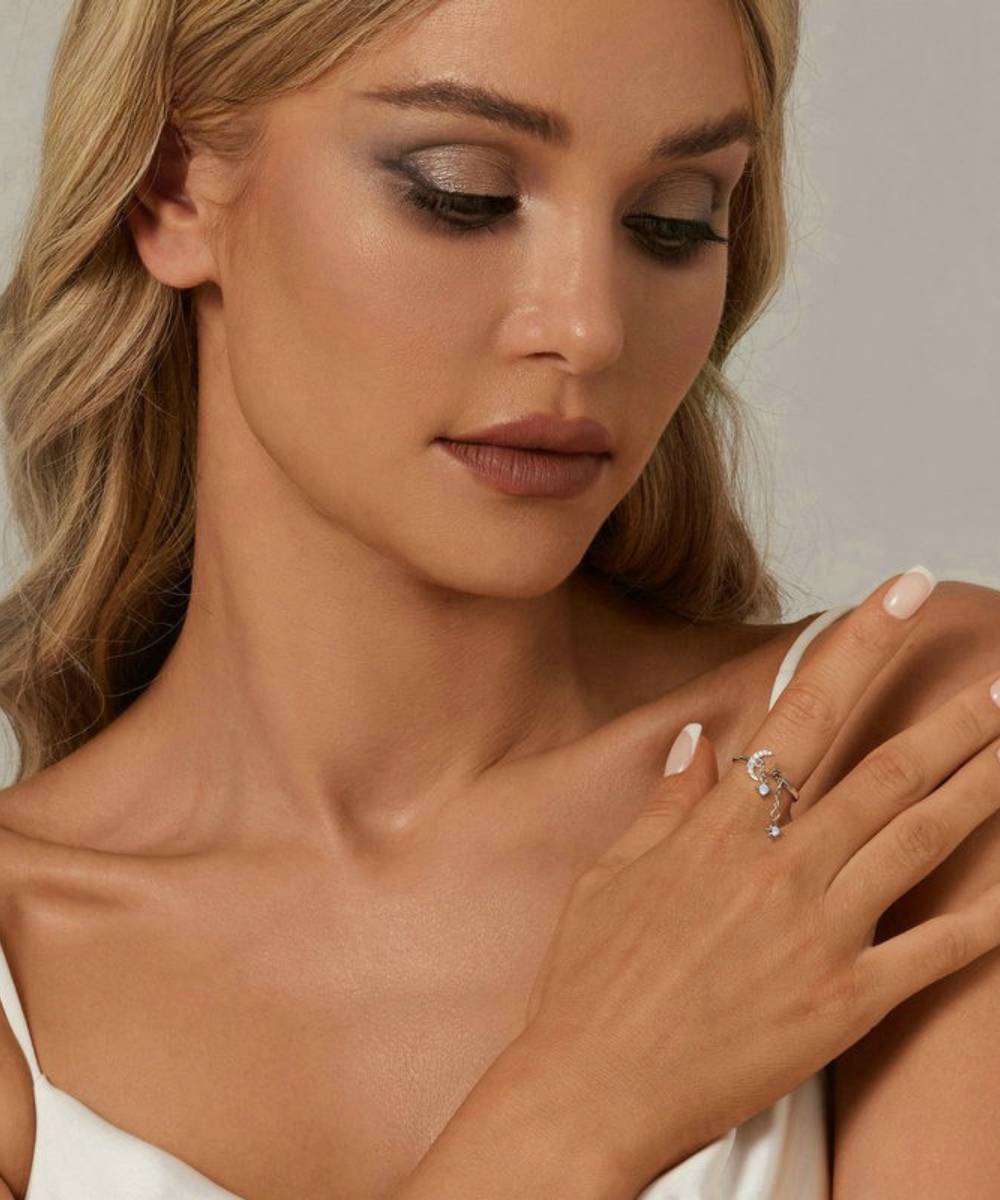 Anel Lua e Estrela com Corrente em Prata 925