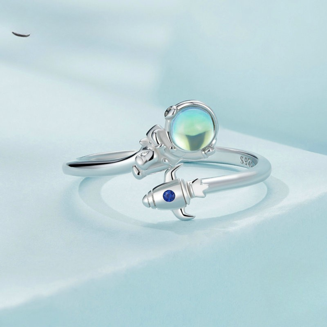 Anel Astronauta e Foguete em prata 925