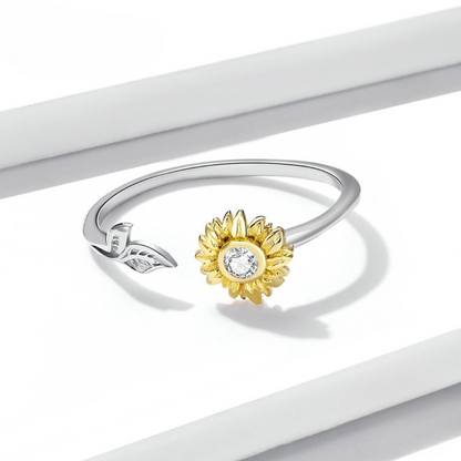 Anel Girassol com Cristal Prata 925