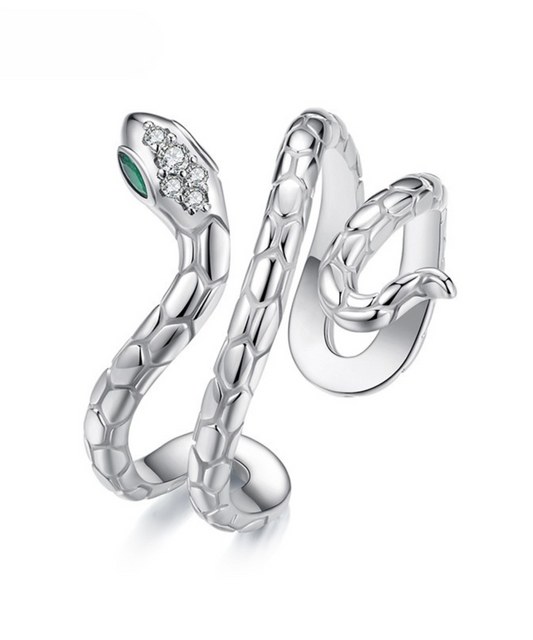 Anel Serpente Esmeralda  Prata 925
