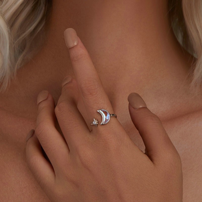Anel Lua e Estrela Ajustável em prata 925