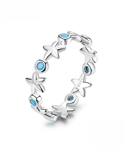 Anel Estrelas Azul Prata 925