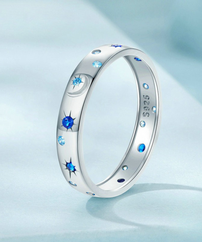 Anel Estrela Azul Prata 925