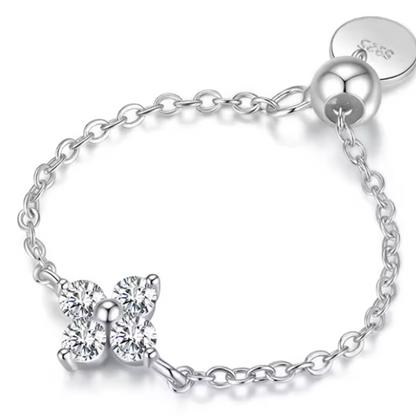 Anel Corrente Trevo de Quatro Folhas Prata 925