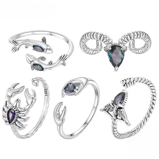 Aneis Signos do Zodíaco em Prata 925