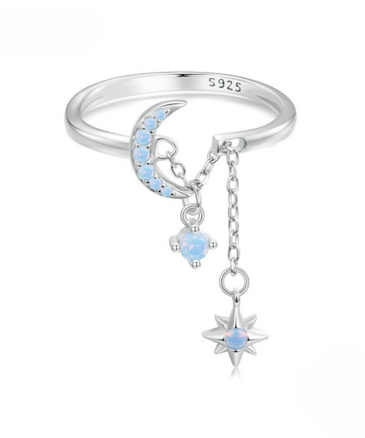 Anel Lua e Estrela com Corrente em Prata 925