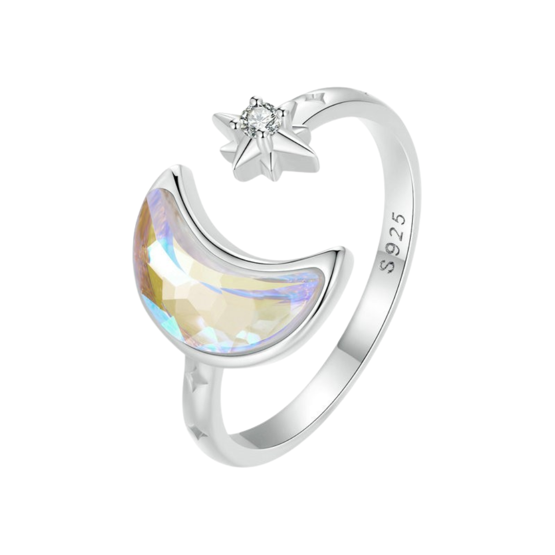 Anel Lua e Estrela Ajustável em prata 925