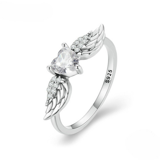 Anel Coração com Asas de Anjo em prata 925