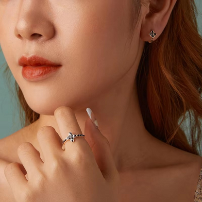 Anel Flor da Noite com Zircônias Negras Prata 925