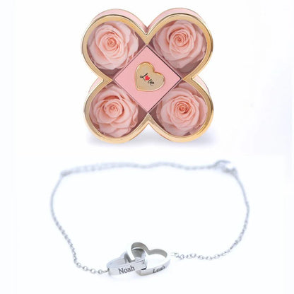 Caixa Amor de Quatro Rosas & Pulseira Personalizada