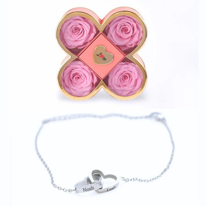 Caixa Amor de Quatro Rosas & Pulseira Personalizada