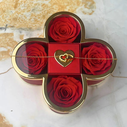 Caixa Amor de Quatro Rosas & Pulseira Personalizada